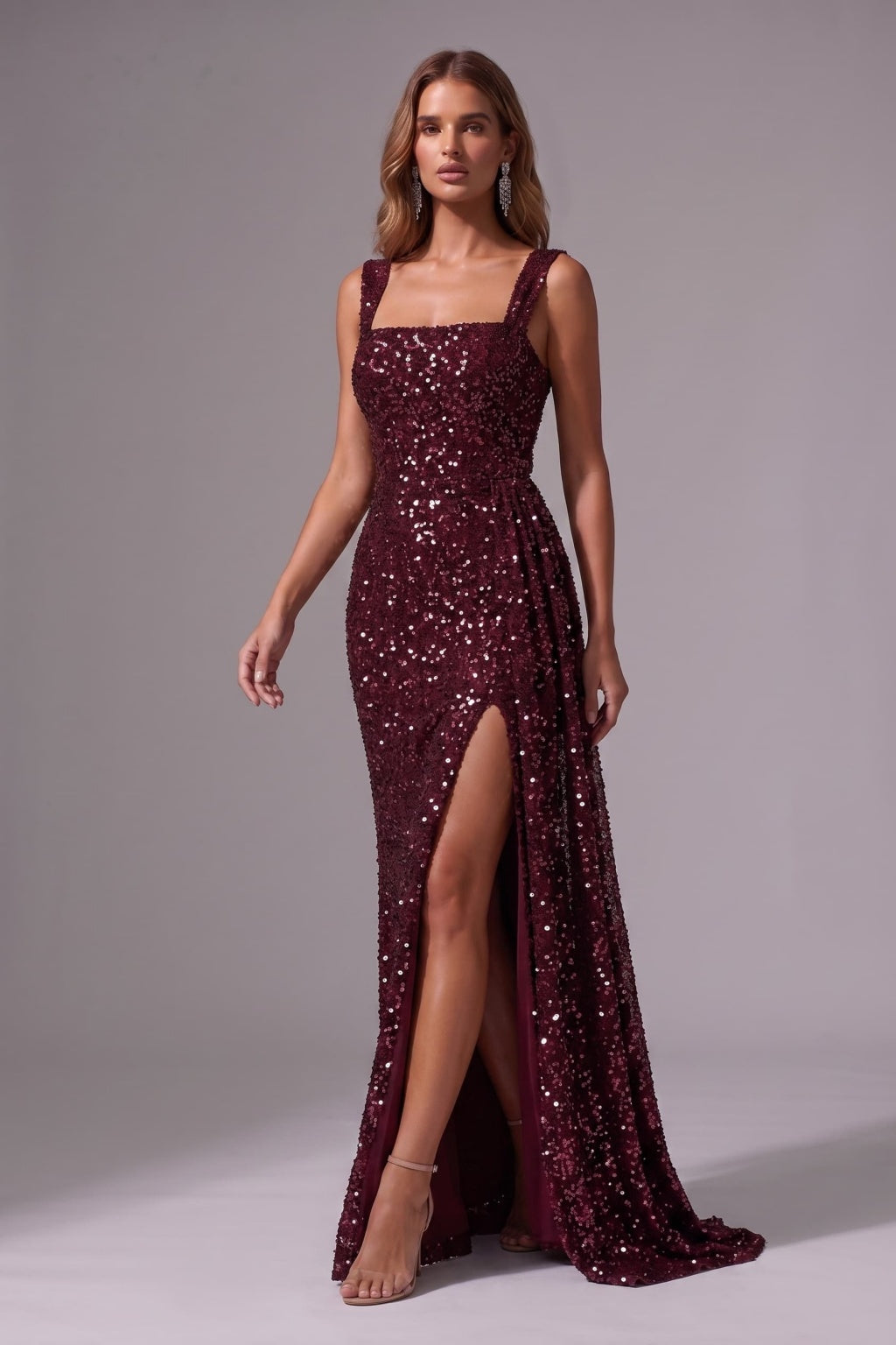 Sheath-Column Floor Length Sequined Special Occasion Dress CS1084 - Wine - COCOMELODY